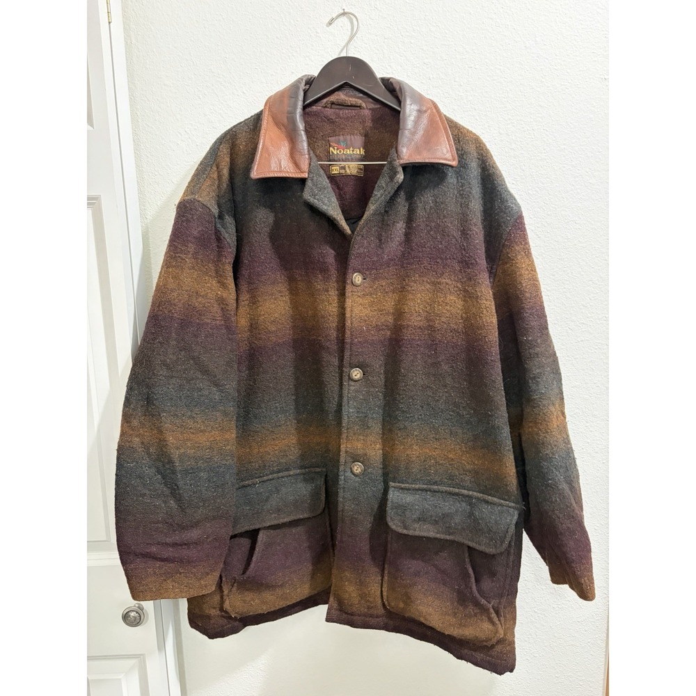 Vintage Wool Noatak Jacket 2XL Brown Southwestern Leather Collar Outdoor Coat
